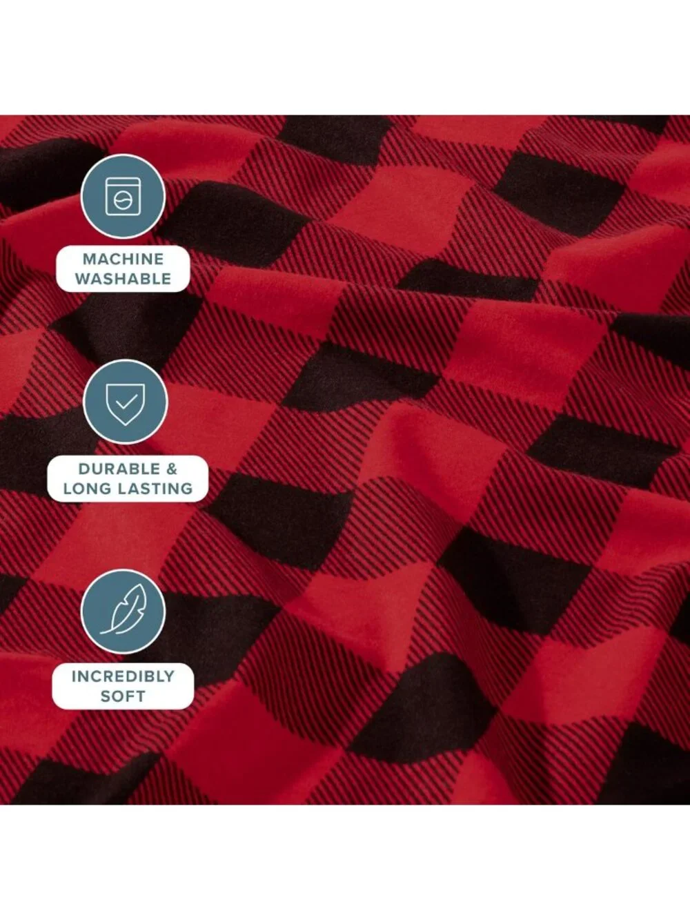 Cozy Cal King Flannel Sheet Set - Buffalo Plaid Red/Black, Soft & Warm Bedding